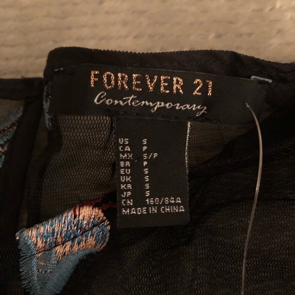 NWT Forever 21 Mesh Black Bird Embroidered Top S - Picture 6 of 6